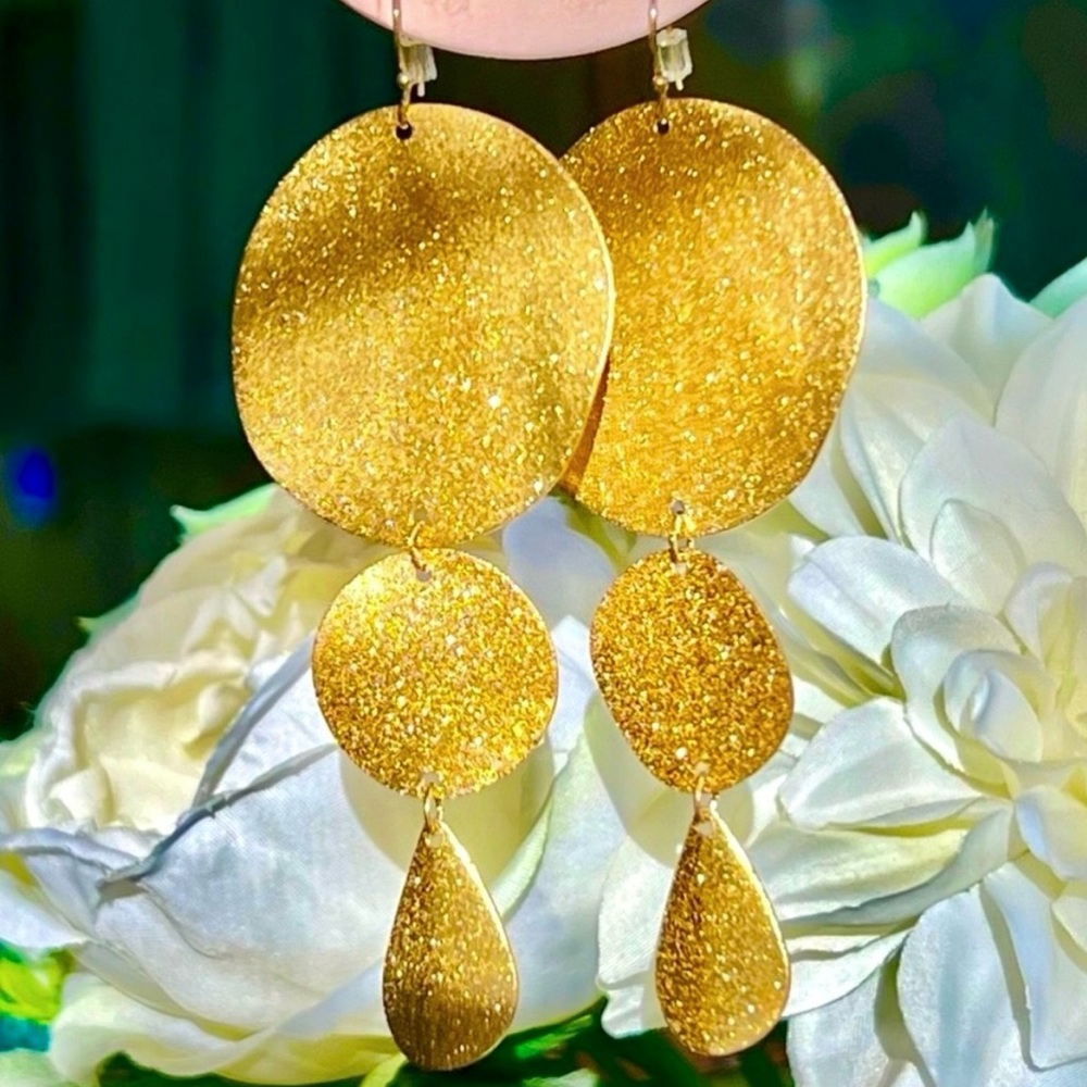 πΊπHPππΊ NWT Anthropologie Serefina Gold Disk Chandeliers - Picture 2 of 15
